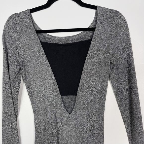New Express XSmall XS Heather Gray Bodycon Ruched Long Sleeve Dress Scoop Neck - Picture 5 of 10